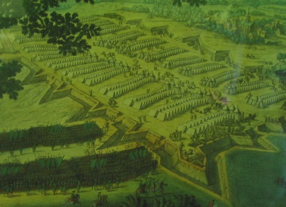 Палаточный лагерь и фортификация 18 века (фрагмент гравюры "Полтавская баталия 27 июня 1709 года" Мартена-младшего).