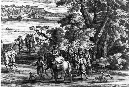 Марш к крепости через леса (Правда, на гравюре крепость не шведская и леса не карельские).